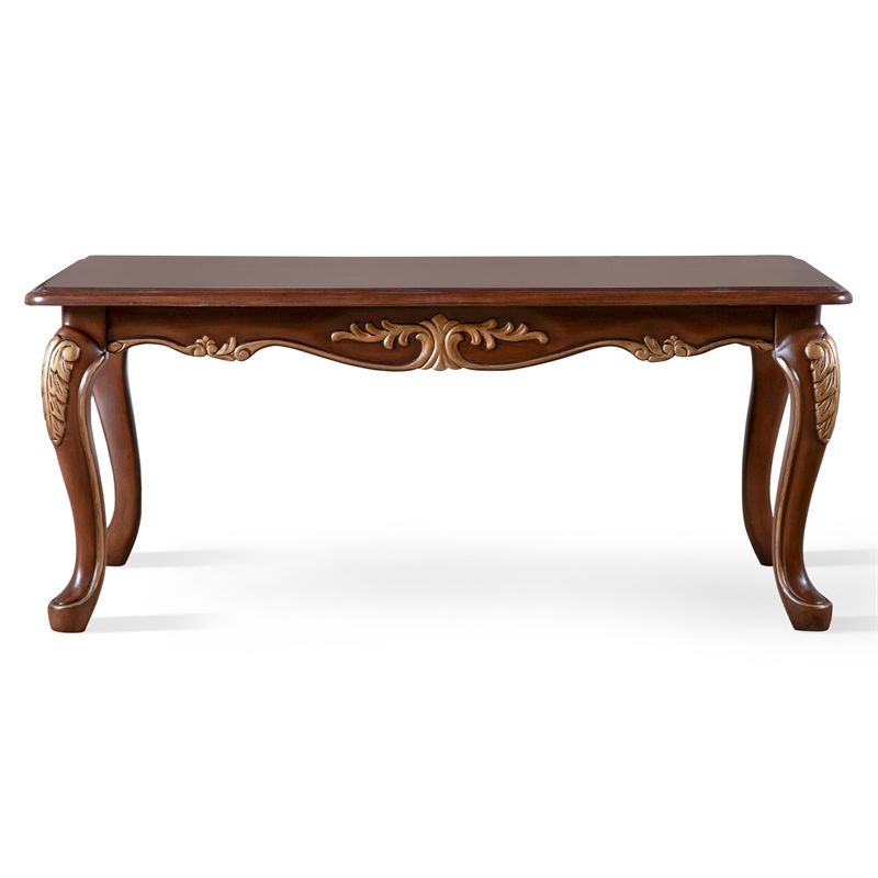Bowery Hill Wood Coffee Table with Cabriole Legs in Cherry Finish