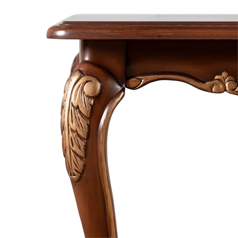 Bowery Hill Wood Coffee Table with Cabriole Legs in Cherry Finish