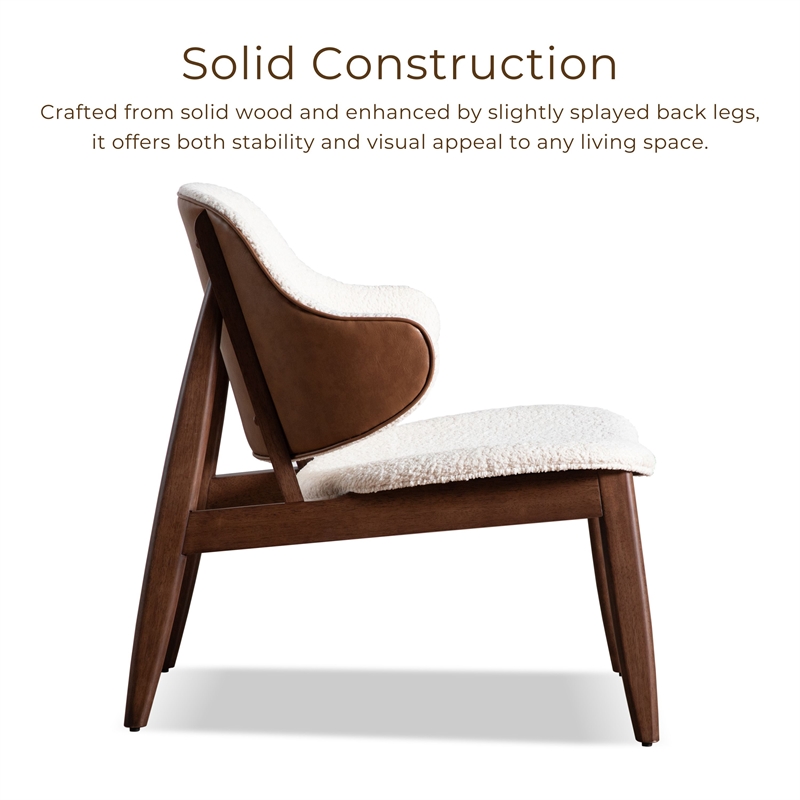 Bowery Hill 2-Piece Side Table and Boucle Fabric Accent Chair in Walnut