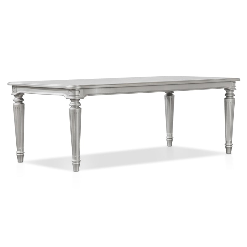 Bowery Hill 7-Piece Dining Table Set with Upholstered Chairs in Silver Finish