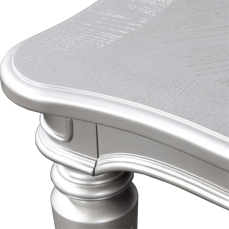 Bowery Hill 7-Piece Dining Table Set with Upholstered Chairs in Silver Finish