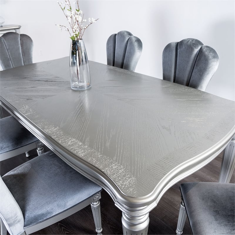 Bowery Hill 7-Piece Dining Table Set with Upholstered Chairs in Silver Finish