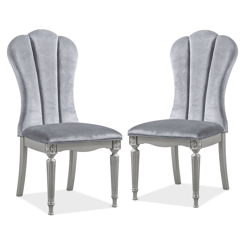Bowery Hill 7-Piece Dining Table Set with Upholstered Chairs in Silver Finish