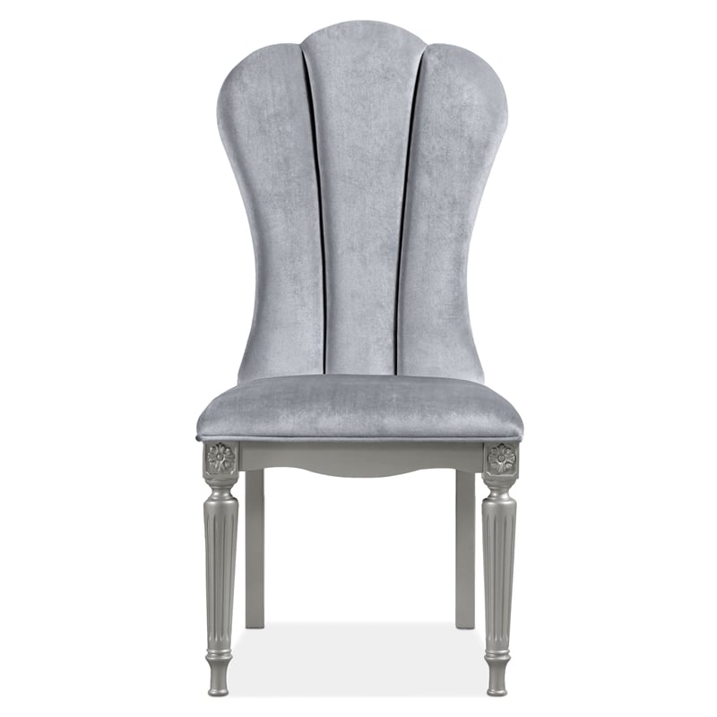 Bowery Hill 7-Piece Dining Table Set with Upholstered Chairs in Silver Finish