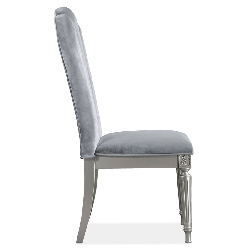 Bowery Hill 7-Piece Dining Table Set with Upholstered Chairs in Silver Finish