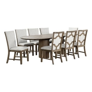 Bowery Hill Extendable 9-Piece Dining Table Set in Oak Finish
