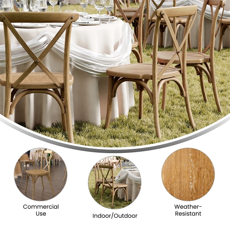 Bowery Hill Resin Cross Back Chair in Chestnut for Indoor/Outdoor Use