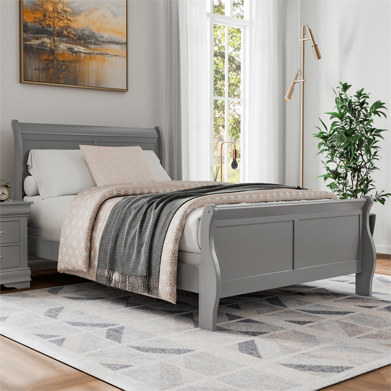 Bowery Hill Solid Wood Sleigh Full Bed in Gray