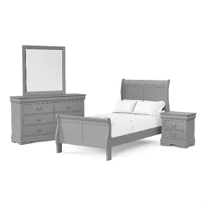 Bowery Hill 4-Piece Twin Bedroom Set in Gray Solid Wood