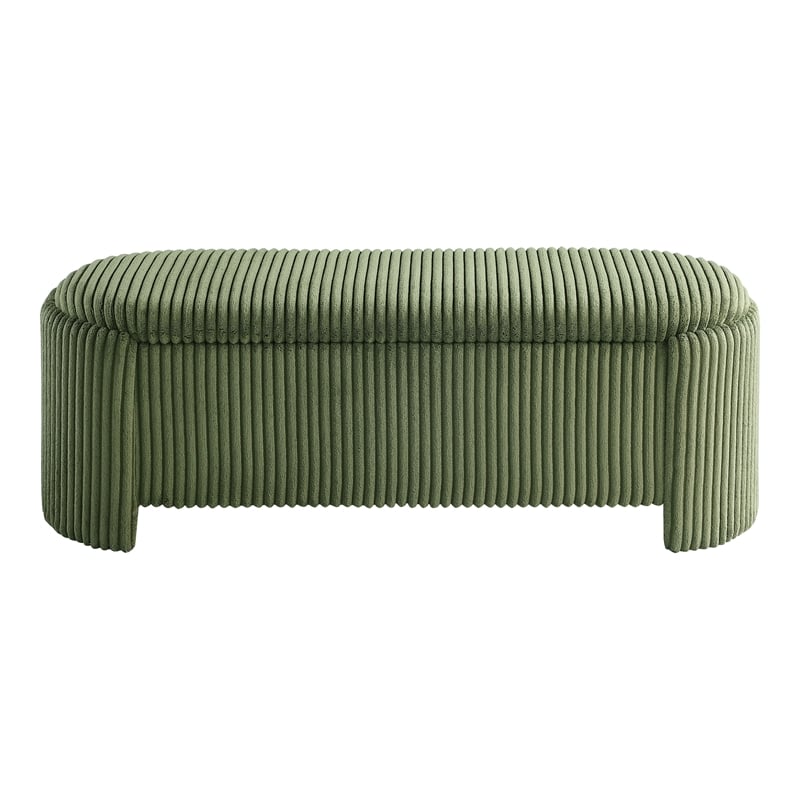 Bowery Hill Corduroy Fabric Storage Bench in Green with Lift-Top Functionality