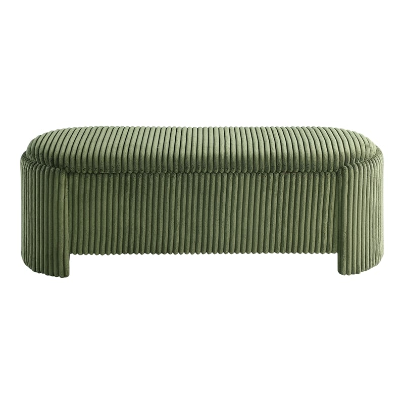 Bowery Hill Corduroy Fabric Storage Bench in Green with Lift-Top Functionality
