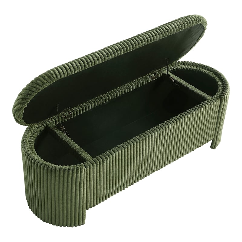 Bowery Hill Corduroy Fabric Storage Bench in Green with Lift-Top Functionality