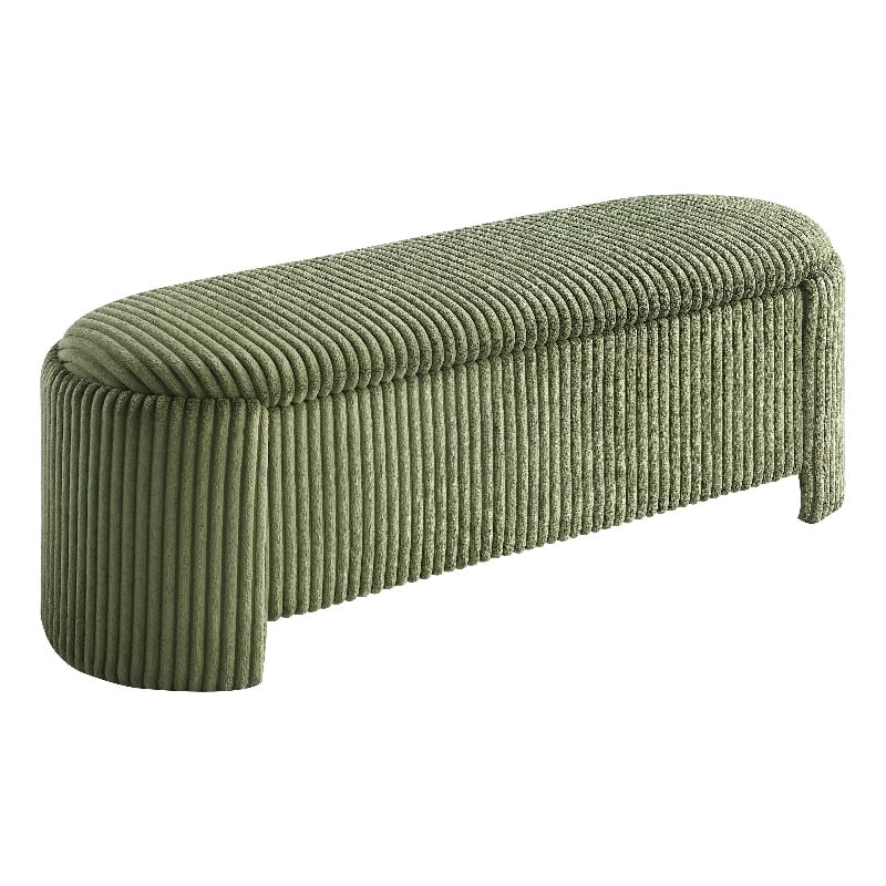 Bowery Hill Corduroy Fabric Storage Bench in Green with Lift-Top Functionality