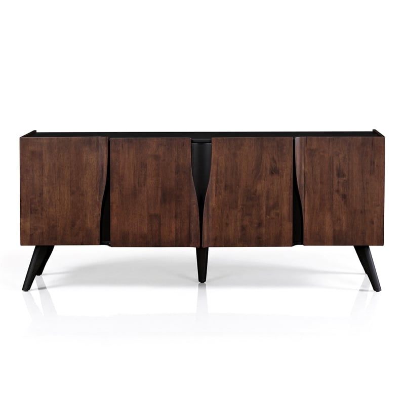 Bowery Hill Solid Wood Sculpted Server with Doors in Walnut Finish