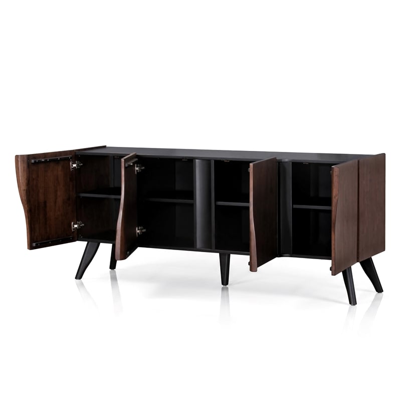 Bowery Hill Solid Wood Sculpted Server with Doors in Walnut Finish