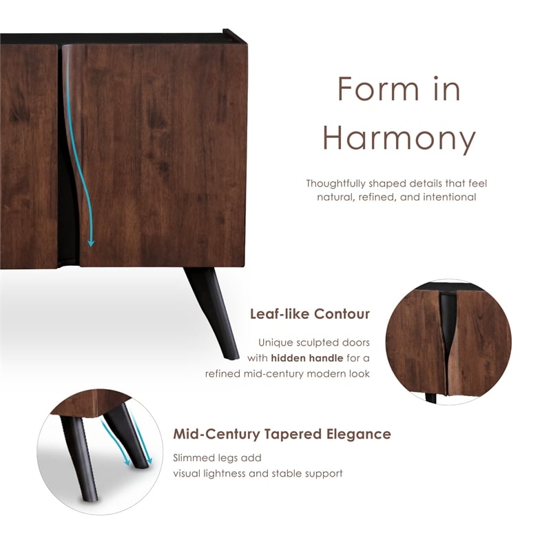 Bowery Hill Solid Wood Sculpted Server with Doors in Walnut Finish