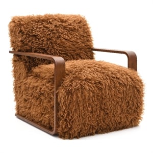 Bowery Hill Faux Fur Long-Haired Accent Chair in Camel Brown Fabric