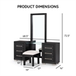 Bowery Hill 2-Piece Modern Wooden Vanity Set with Stool in Black