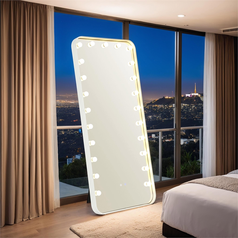 Bowery Hill Metal Bluetooth LED Standing Mirror in White