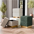 Bowery Hill Chenille Square Cube Storage Stool with Gold Base in Green