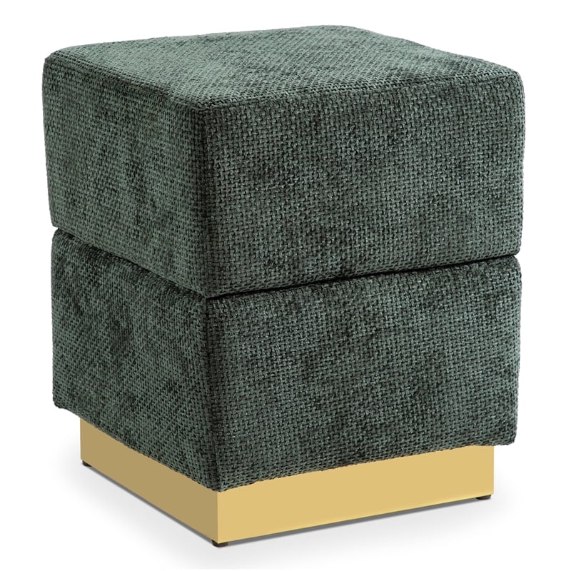 Bowery Hill Chenille Square Cube Storage Stool with Gold Base in Green