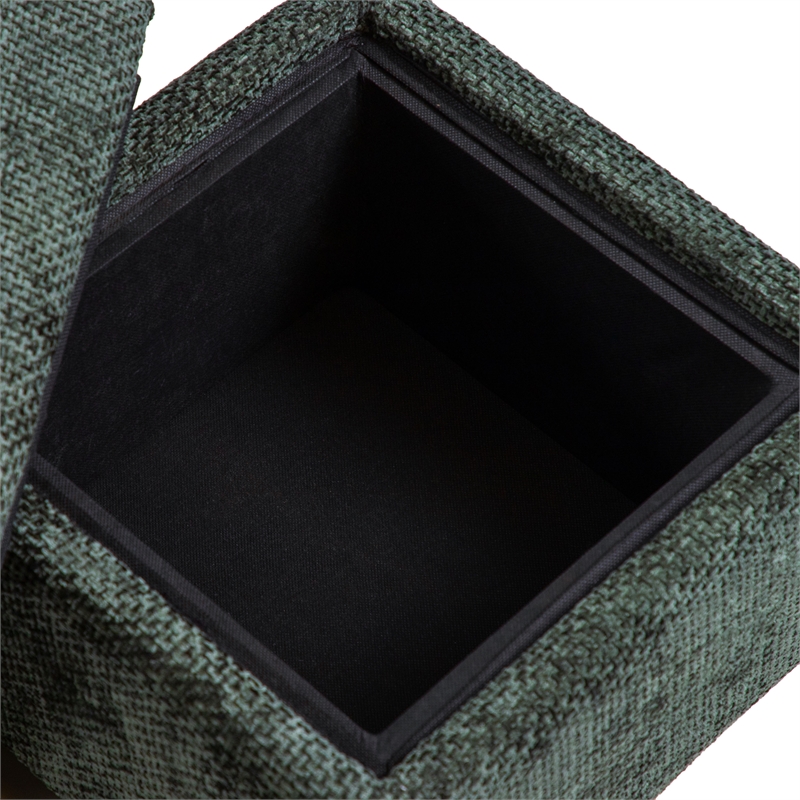 Bowery Hill Chenille Square Cube Storage Stool with Gold Base in Green