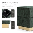 Bowery Hill Chenille Square Cube Storage Stool with Gold Base in Green