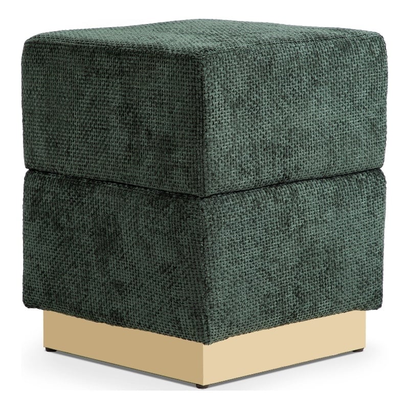Bowery Hill Chenille Square Cube Storage Stool with Gold Base in Green