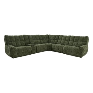 Bowery Hill Jade Green Chenille L-Shaped Power Sectional with USB Ports