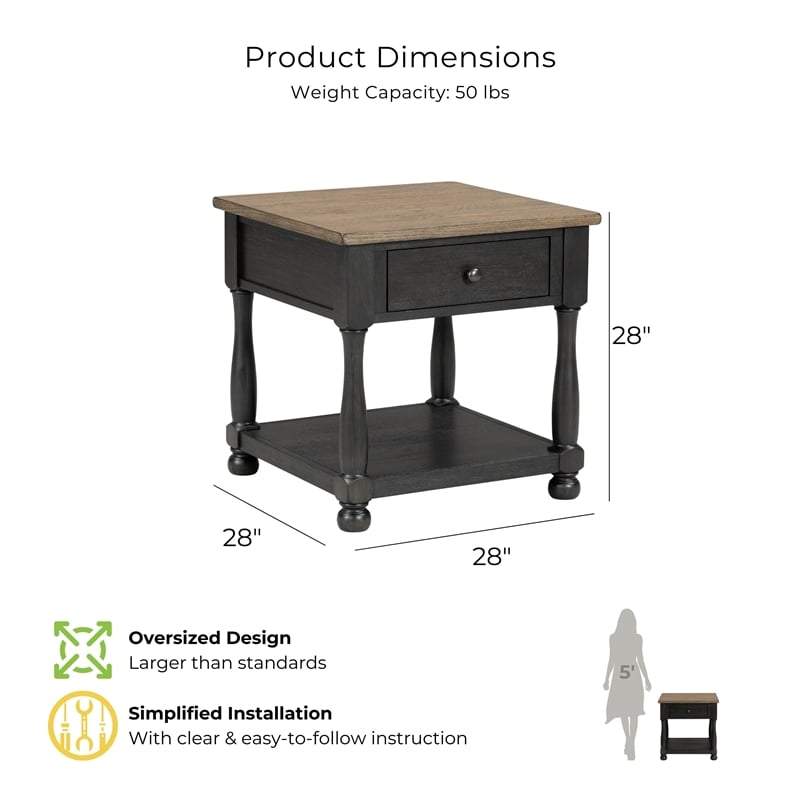 Bowery Hill Wood Storage Coffee Table Set in Weathered Black/Brown