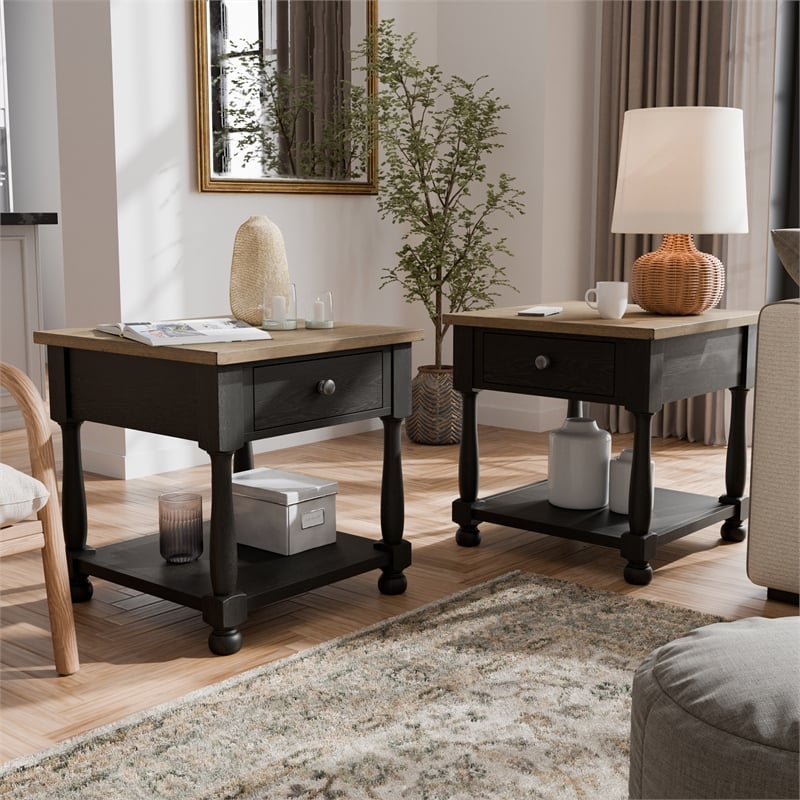 Bowery Hill Wood Storage Coffee Table Set in Weathered Black/Brown