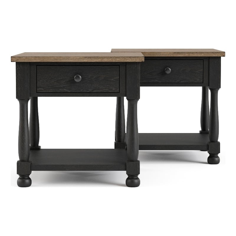 Bowery Hill Wood Storage Coffee Table Set in Weathered Black/Brown