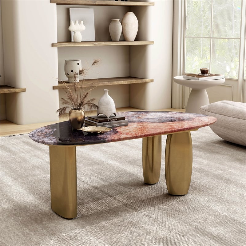 Bowery Hill Stone Top and Stainless Steel Coffee Table in Gray