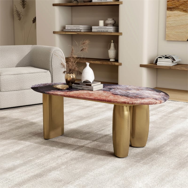 Bowery Hill Stone Top and Stainless Steel Coffee Table in Gray