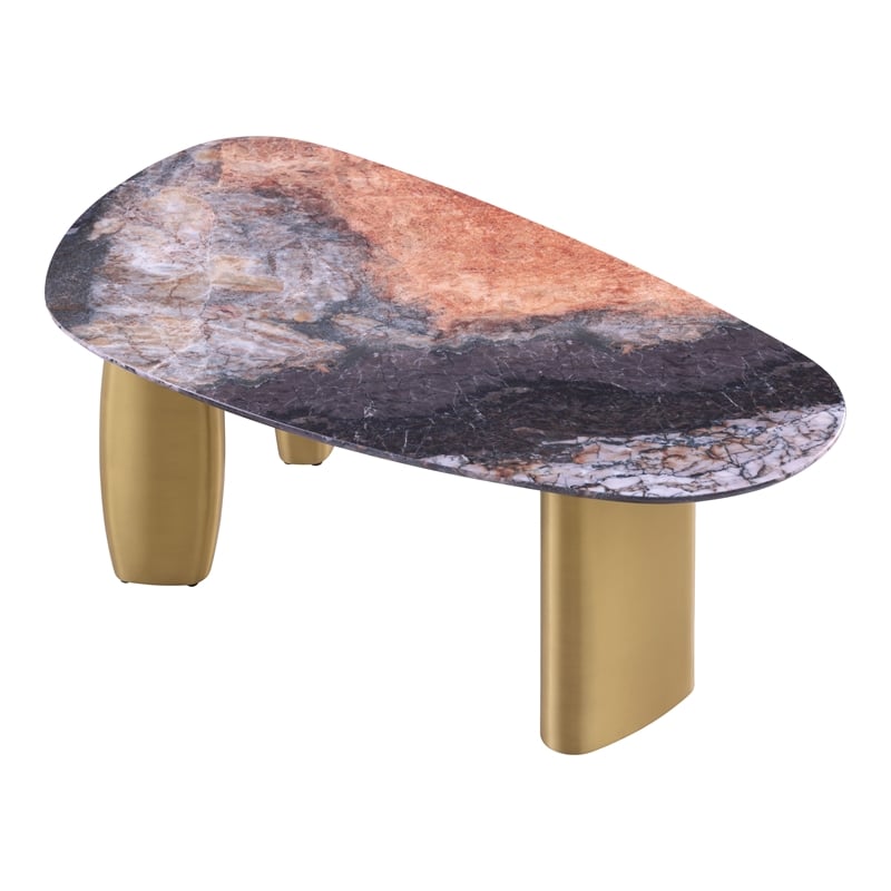 Bowery Hill Stone Top and Stainless Steel Coffee Table in Gray