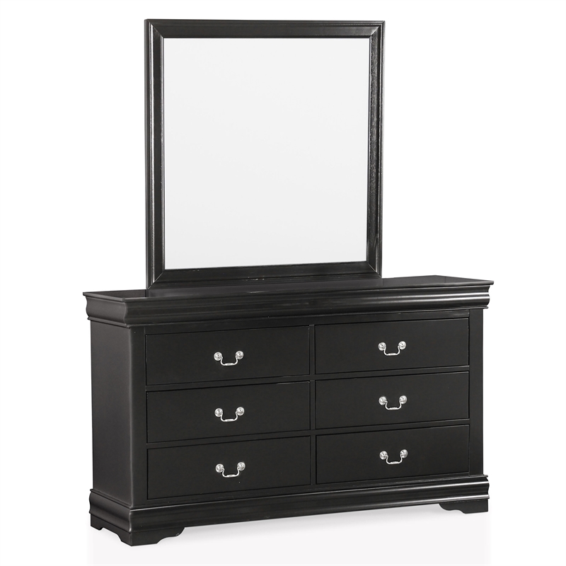 Bowery Hill 6-Drawer Transitional Wood Dresser with Mirror in Black