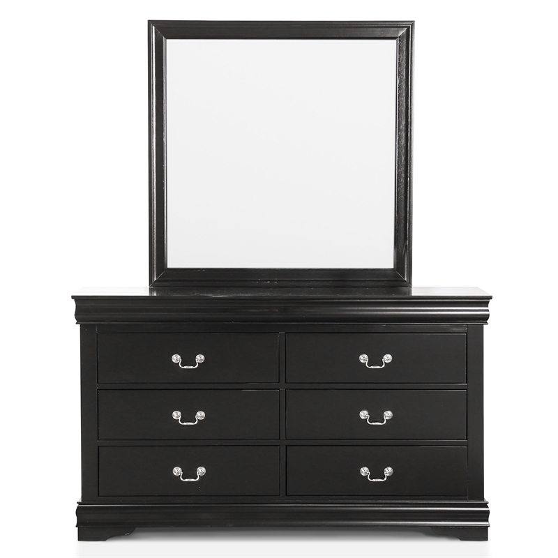 Bowery Hill 6-Drawer Transitional Wood Dresser with Mirror in Black