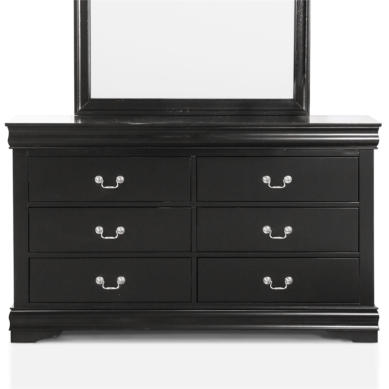 Bowery Hill 6-Drawer Transitional Wood Dresser with Mirror in Black