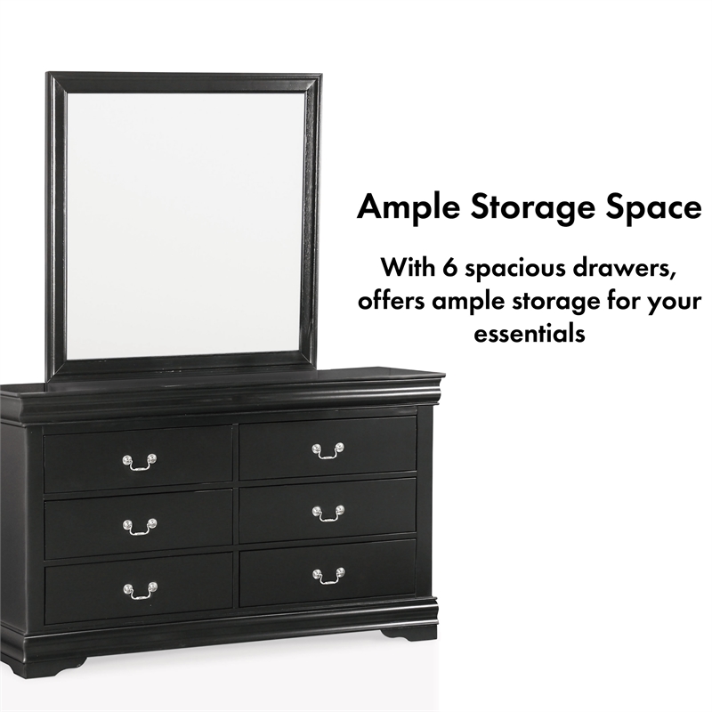 Bowery Hill 6-Drawer Transitional Wood Dresser with Mirror in Black