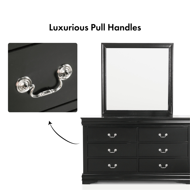 Bowery Hill 6-Drawer Transitional Wood Dresser with Mirror in Black