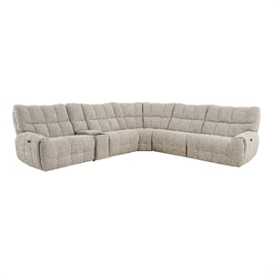 Bowery Hill Chenille L-Shaped Power Sectional with USB Ports in Beige