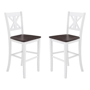 Bowery Hill Set of 2 Antique White Wash Wood Bar Stools with Cross Back