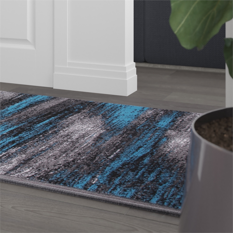 Bowery Hill 24x120 in Fabric Abstract Design Area Rug in Blue and Gray