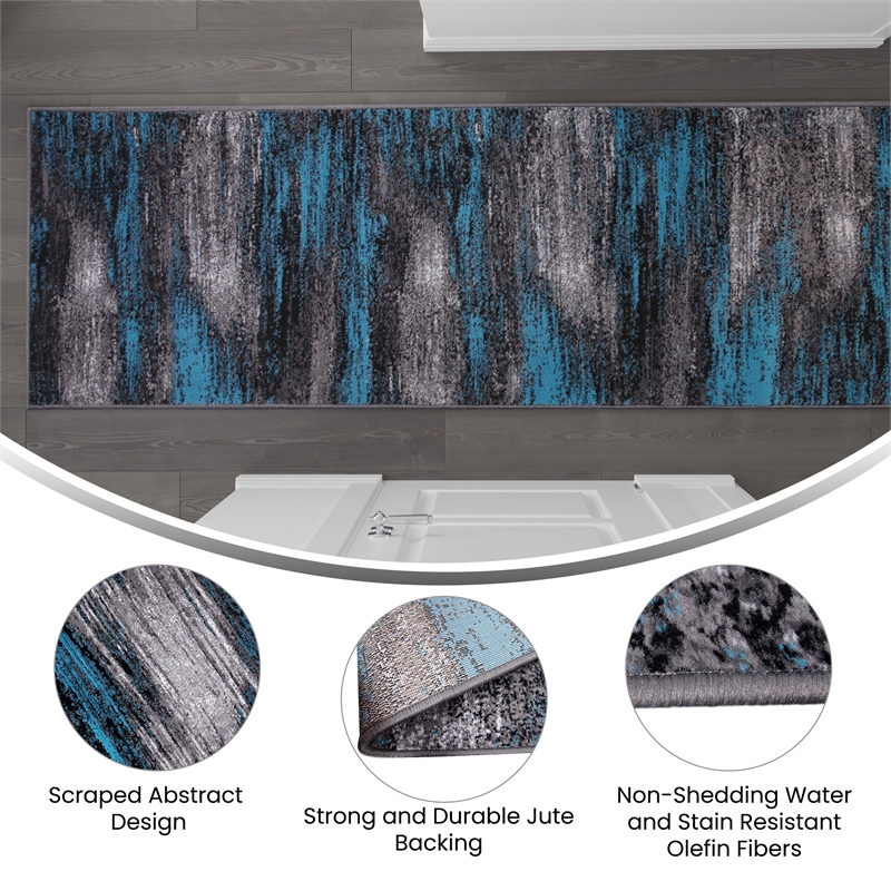 Bowery Hill 24x120 in Fabric Abstract Design Area Rug in Blue and Gray