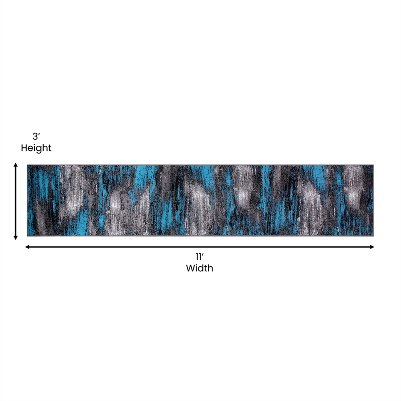 Bowery Hill 24x120 in Fabric Abstract Design Area Rug in Blue and Gray