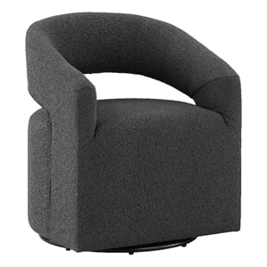 Bowery Hill Charcoal Fabric Swivel Armchair with Metal Base