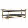 Bowery Hill 2-Piece Metal Coffee Table Set in Gold Finish with Black Tops