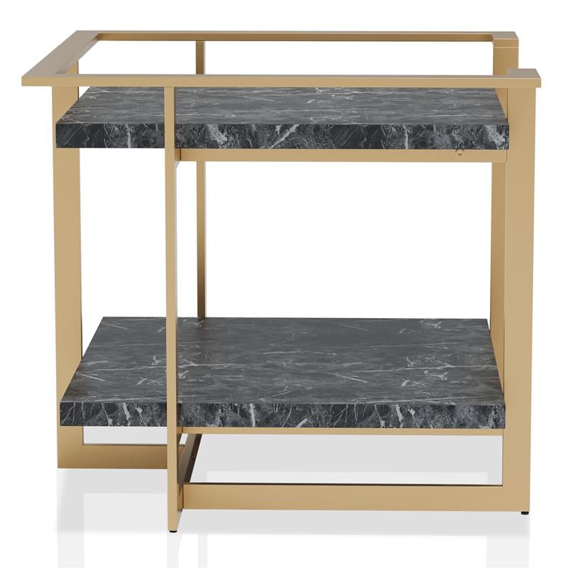 Bowery Hill 2-Piece Metal Coffee Table Set in Gold Finish with Black Tops