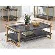 Bowery Hill 2-Piece Metal Coffee Table Set in Gold Finish with Black Tops