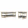 Bowery Hill 2-Piece Metal Coffee Table Set in Gold Finish with Black Tops